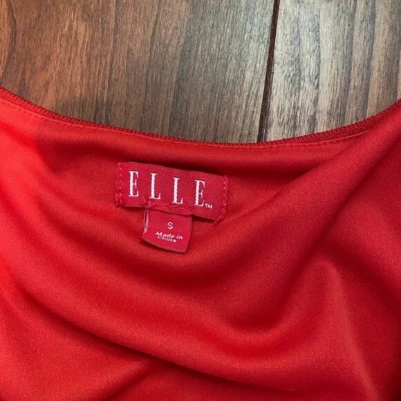 Elle Red/Orange Stretch Knit Lace Tank Dress with Ruffle Hemline Size S - Picture 6 of 9